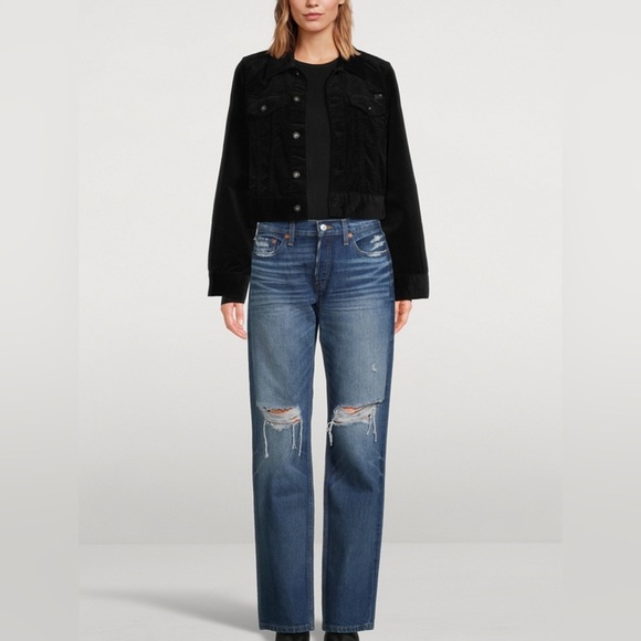 NWT RE/DONE High-Rise Cotton Distressed 5 pocket Dark Wash Skinny Leg Jeans 25 - Picture 1 of 5